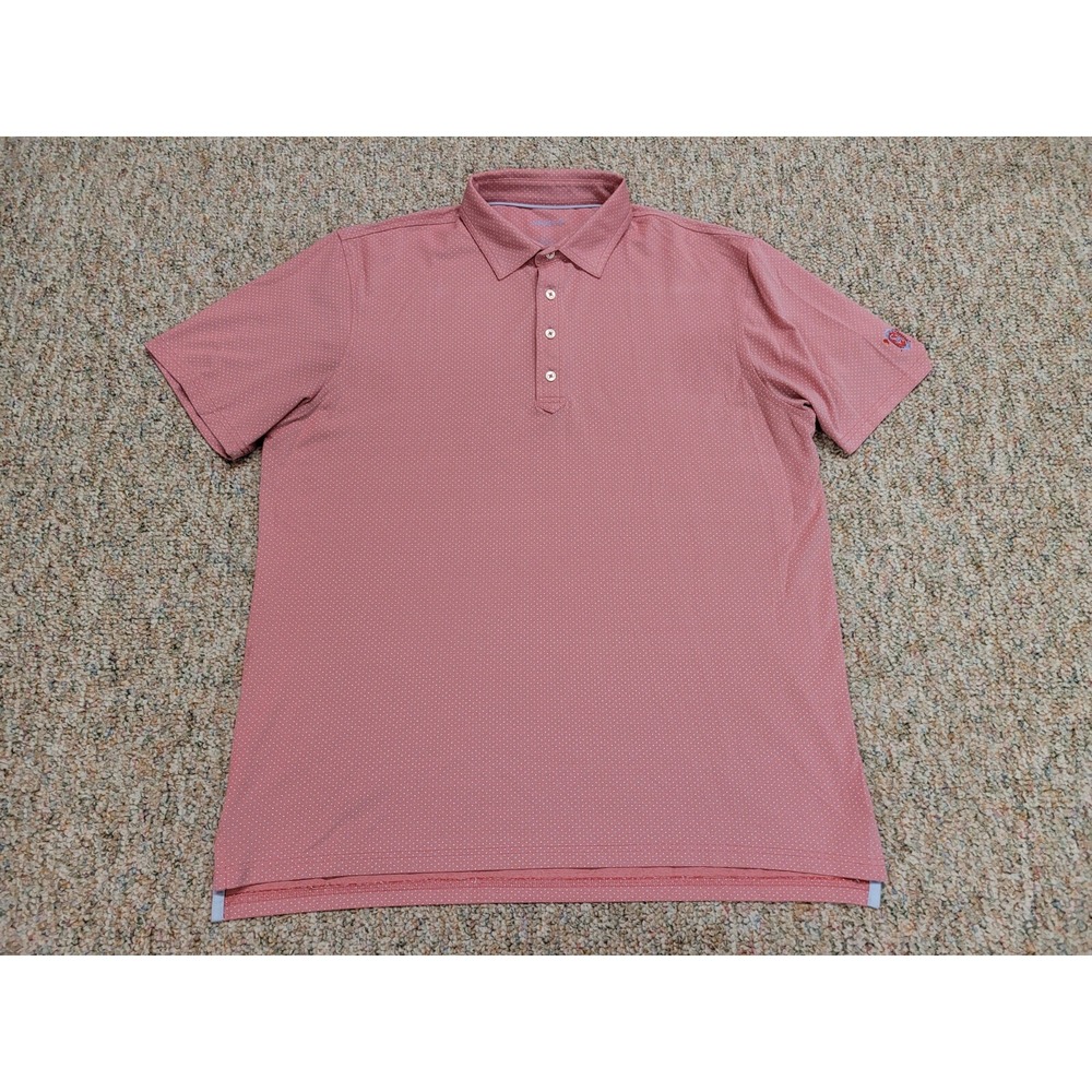 Johnnie-O Polo Shirt Mens Large Pink Polka Dot Golf Preppy Performance Stretch